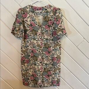 EDITIONS Vintage Floral Pearl Button Up Dress with Puff Sleeves